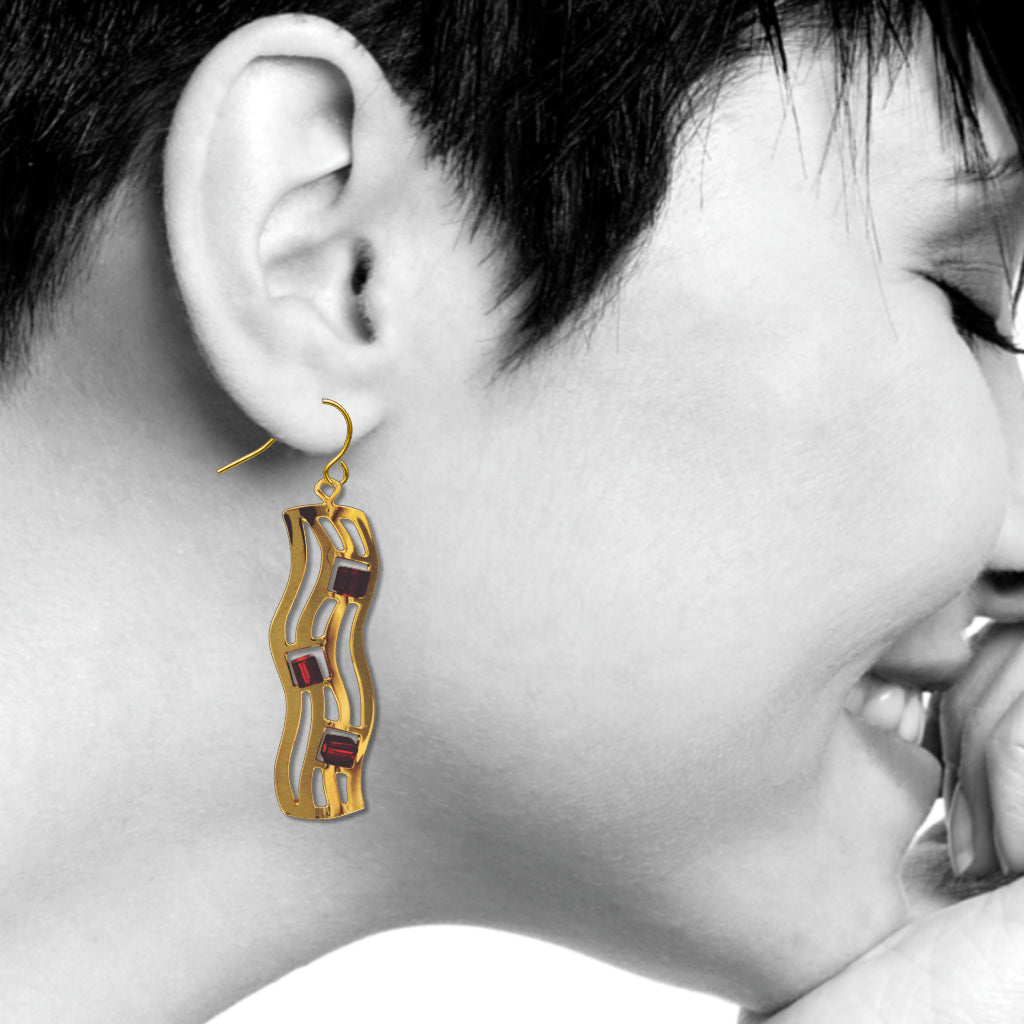 Klimt The Kiss Wave Pattern Earrings, Gold/Amber