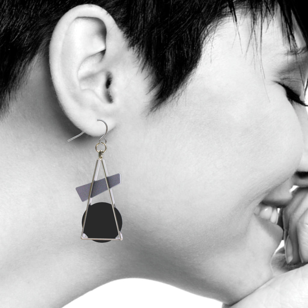 Kandinsky - Triangle At Rest Abstract Earrings, Black/Grey