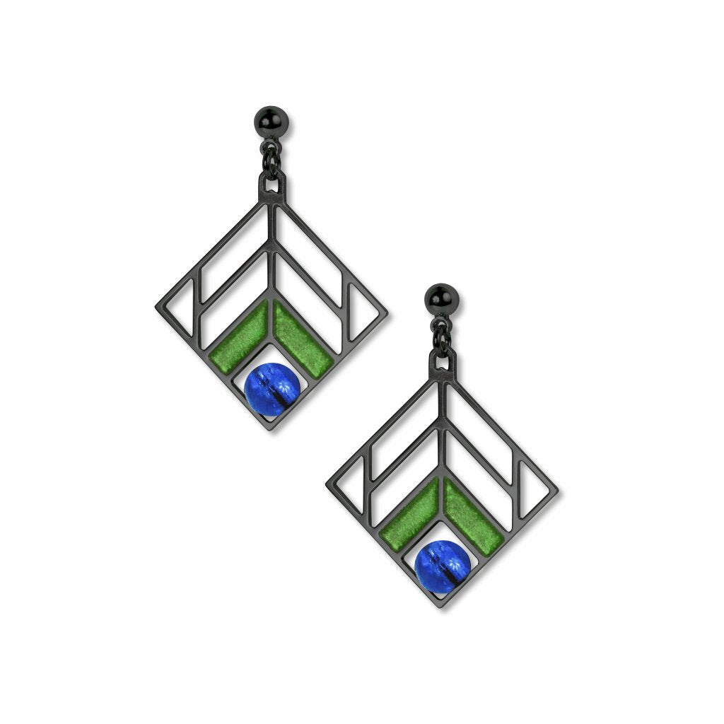 frank-lloyd-wright-chevron-design-blue-bead-green-enamel-earrings-photo