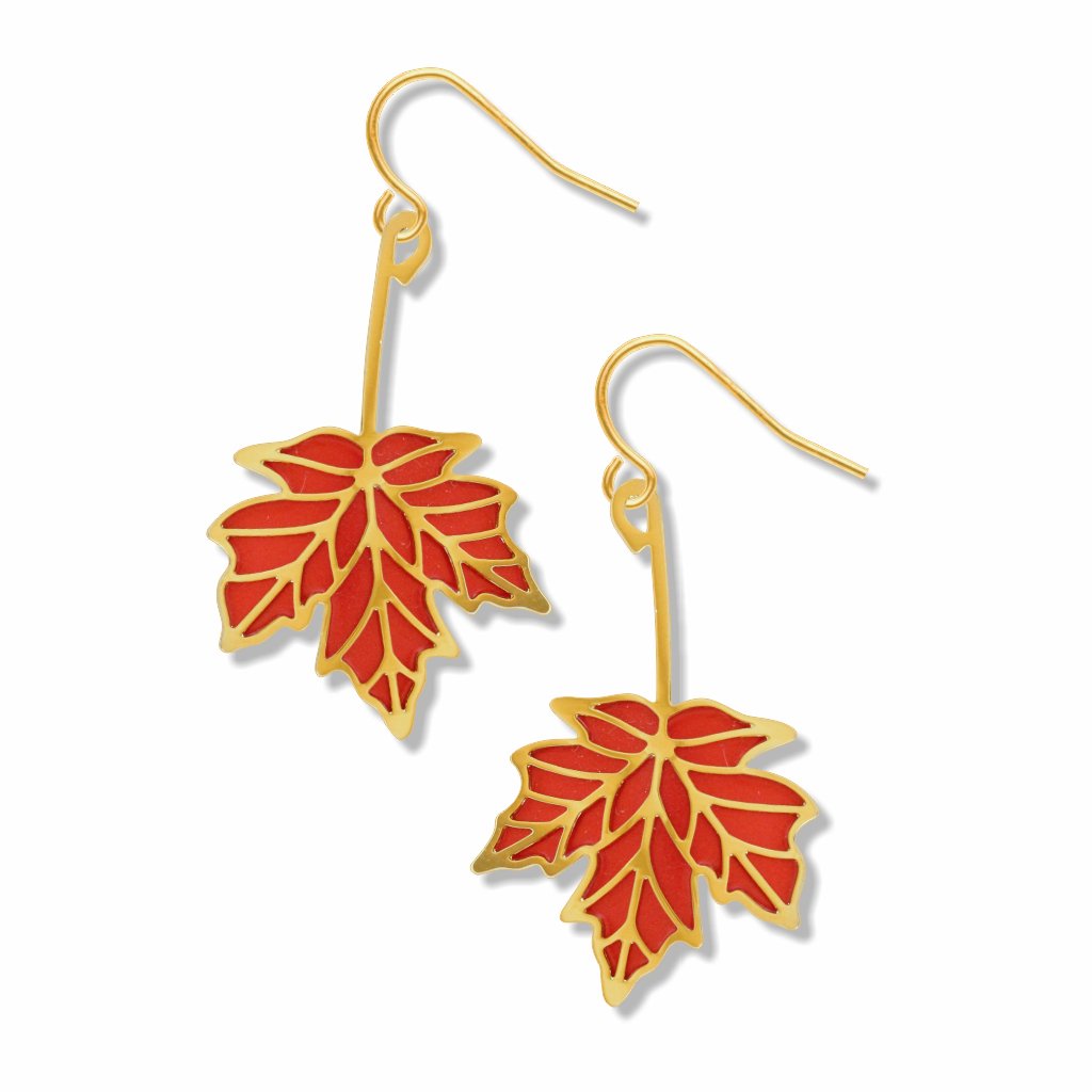 red-maple-fall-orange-red-enamel-earrings-photo