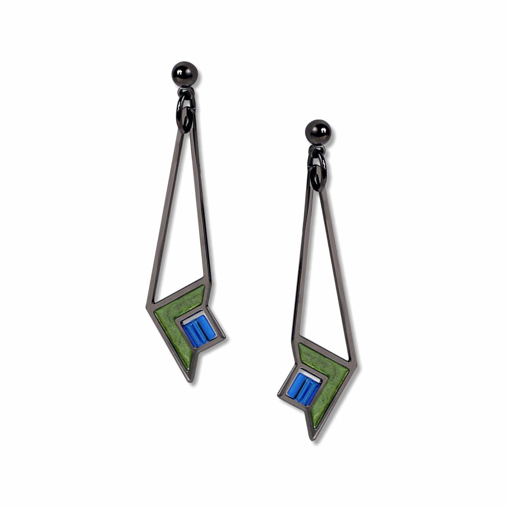 frank-lloyd-wright-art-glass-blue-bead-green-enamel-earrings-photo