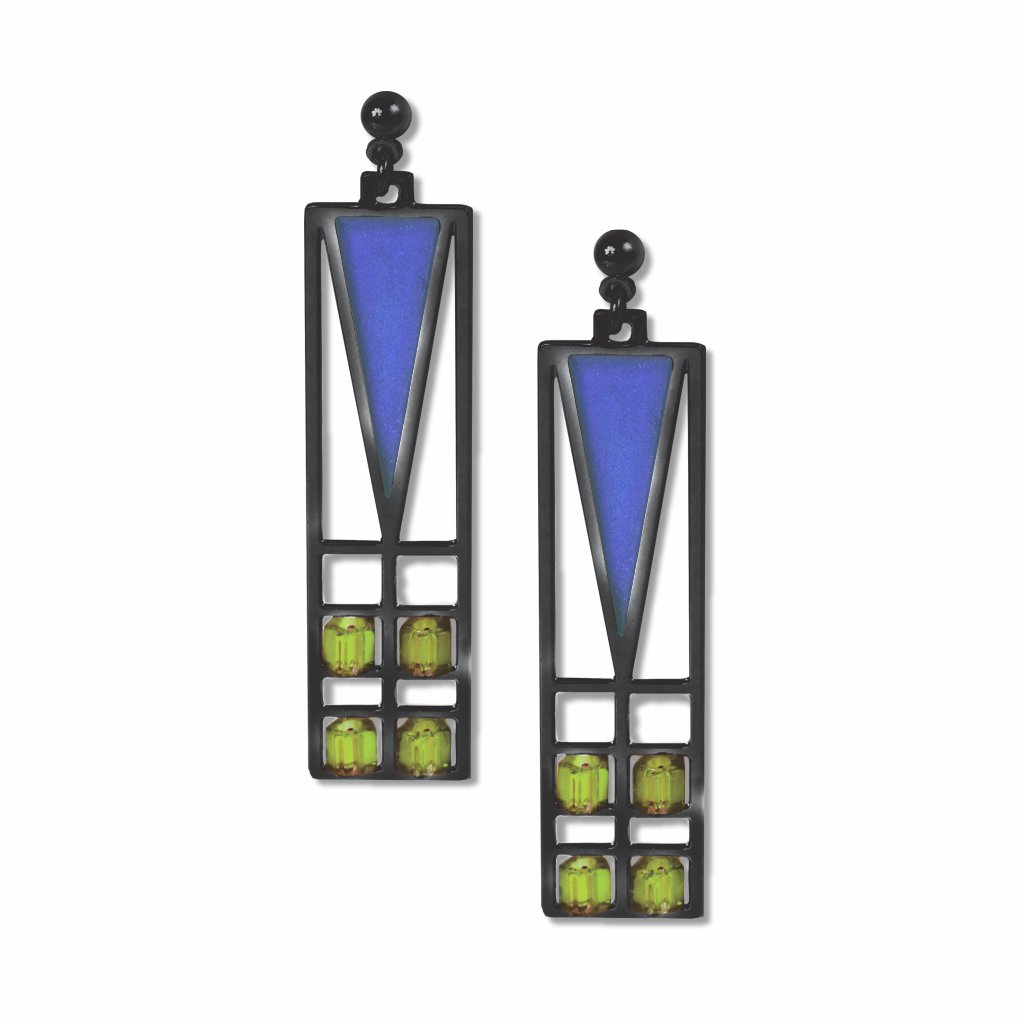 frank-lloyd-wright-light-screen-green-bead-blue-enamel-earrings-photo