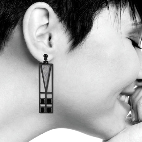Frank Lloyd Wright Light Screen Stained Glass Earrings, Silver/Black