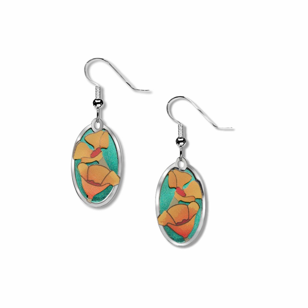 california-poppy-giclee-print-teal-green-accent-earrings-photo