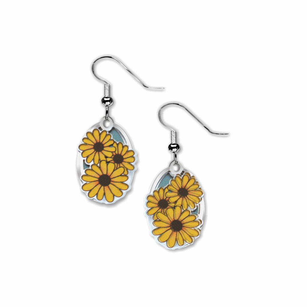 black-eyed-susan--giclee-print-light-blue-accent-earrings-photo