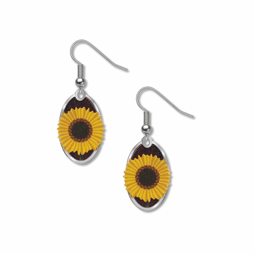common-sunflower-giclee-print-purple-accent-earrings-photo