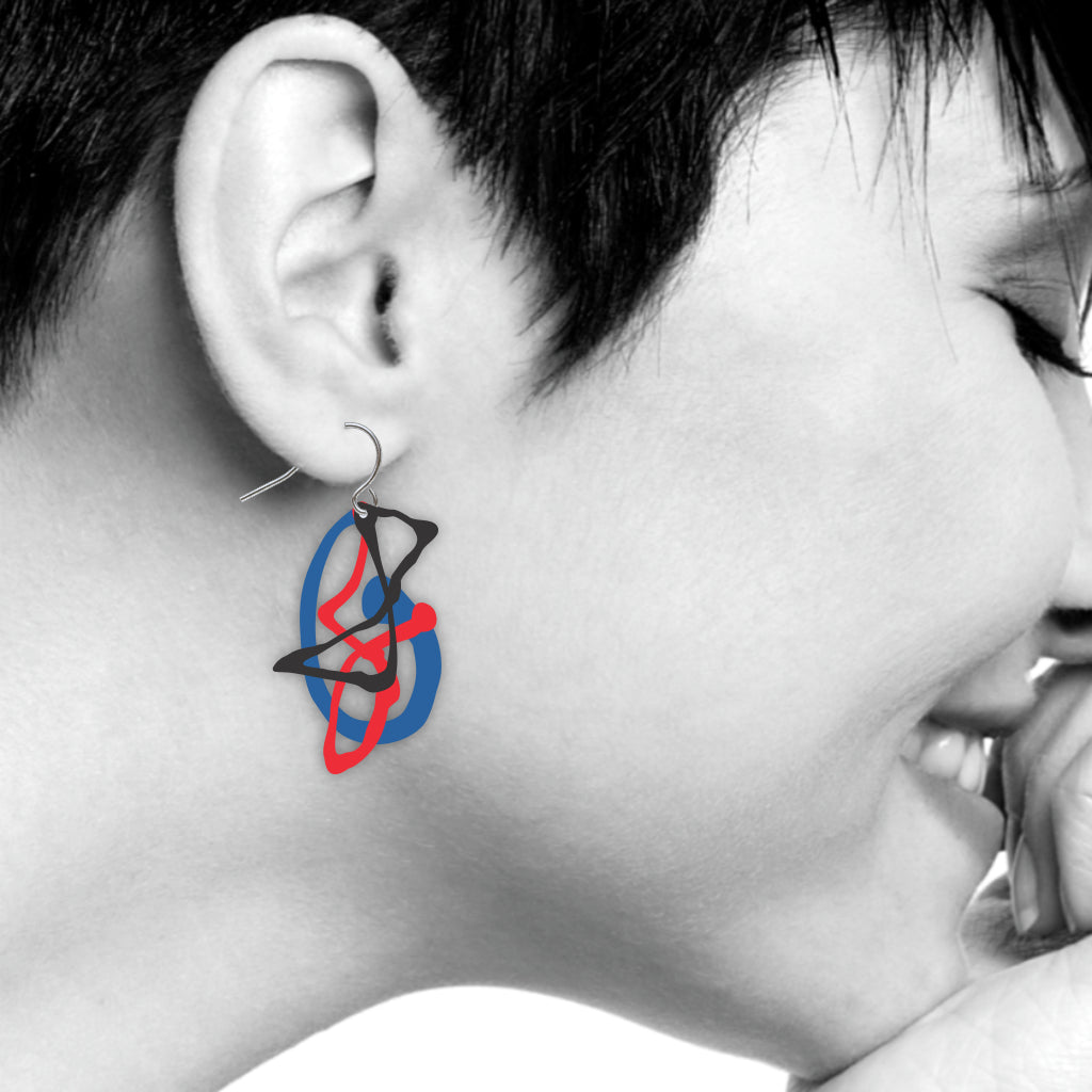 Pollock's Ghosts™ Earrings, Red/Blue/Black