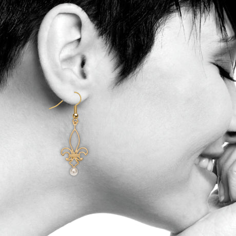 Fleur De Lis Pearl Drop Earrings