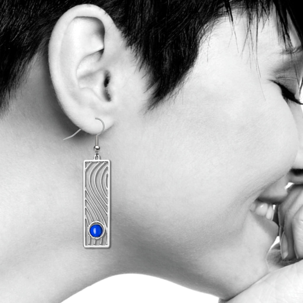 Minimalist Wall Drawing Cobalt Blue Earrings