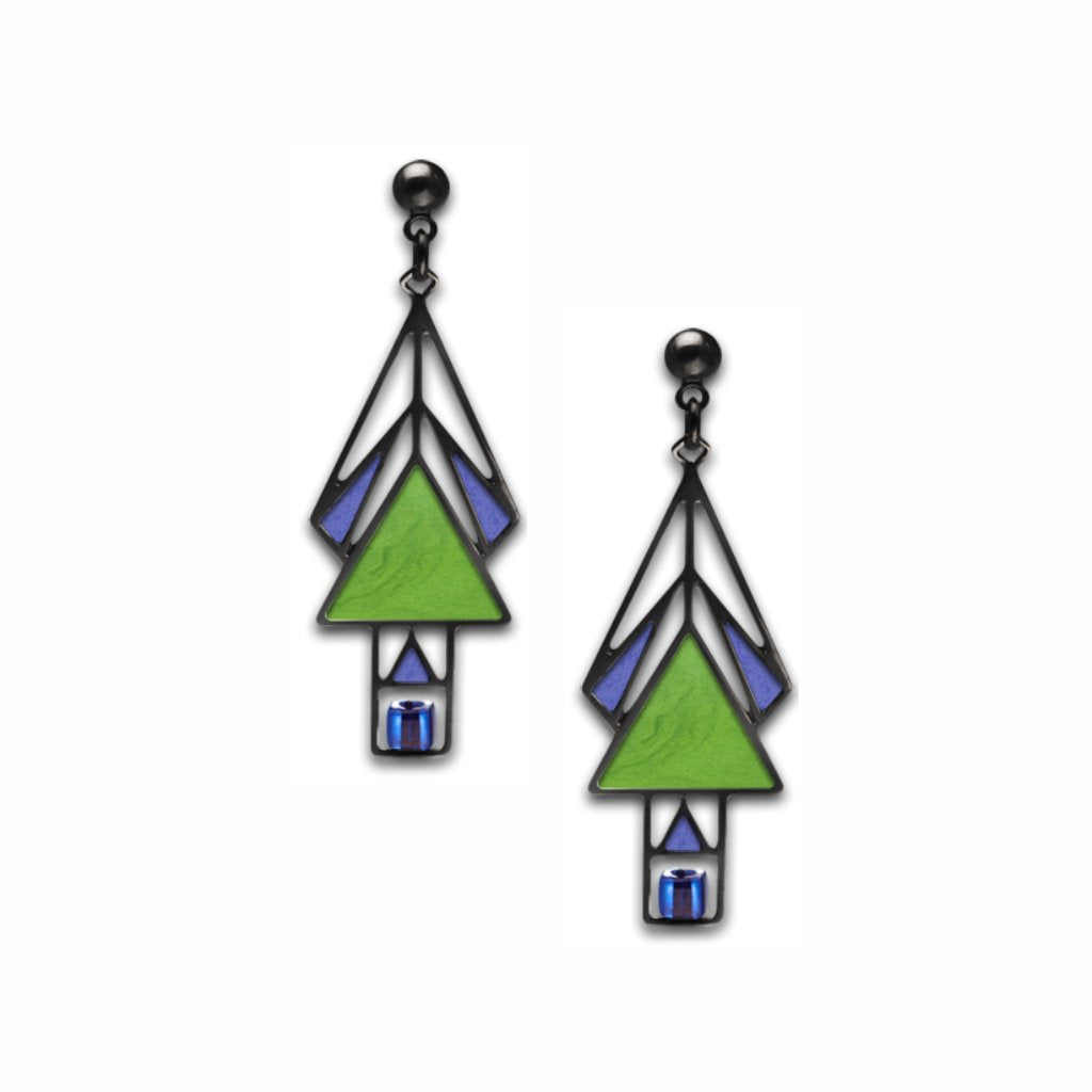 mahony-window-sapphire-bead-spring-green-enamel-royal-blue-accent-earrings-photo