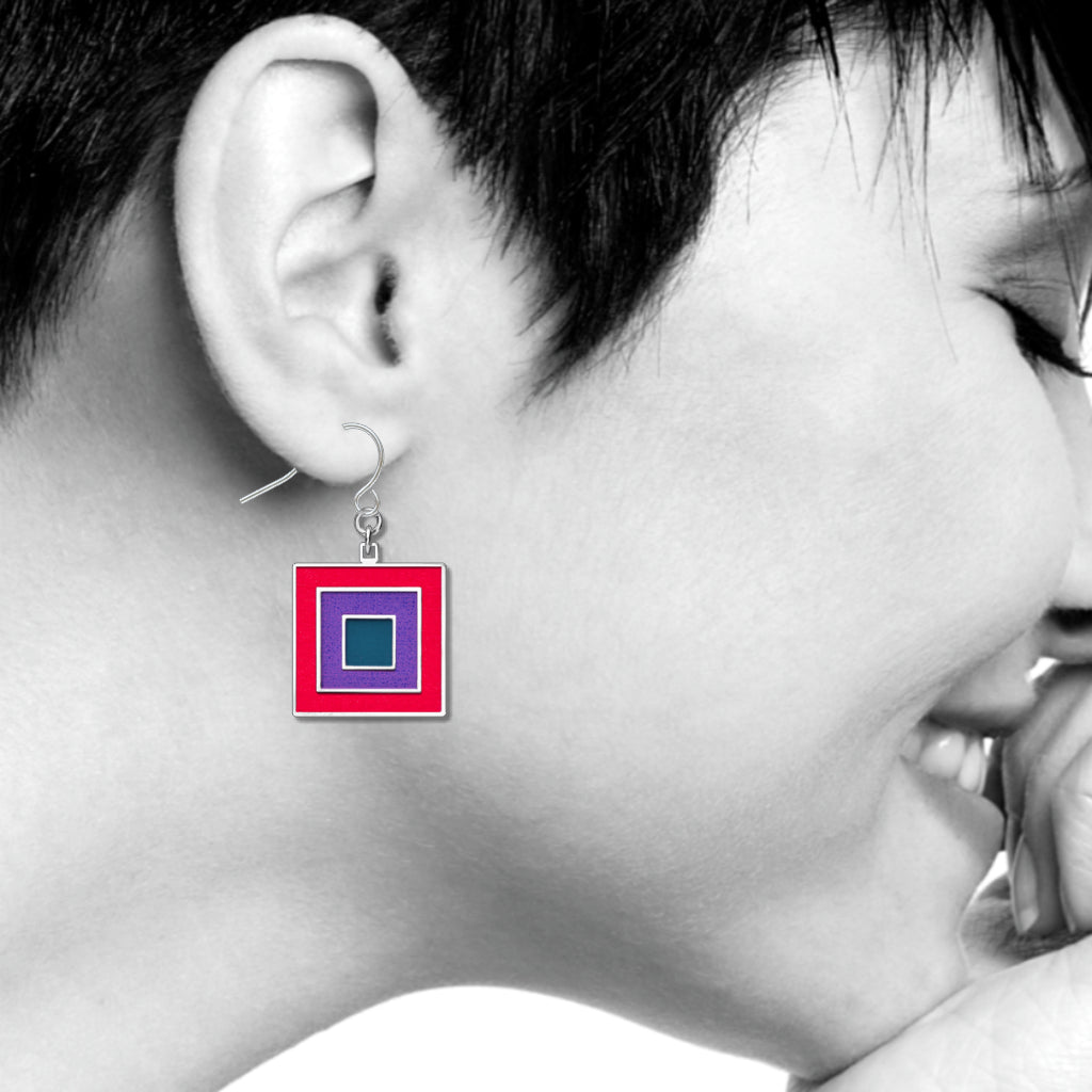 Bauhaus Color Theory Earrings, #3 Red/Violet/Blue