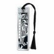 Metal bookmark featuring a cat-inspired design symbolizing the myth that cats have multiple lives, referencing their agility and natural ability to land on their feet with black braided tassel.