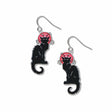 Le Chat Noir features a black cat with a red halo with silver finish, hyo-allergenic ear wires.
