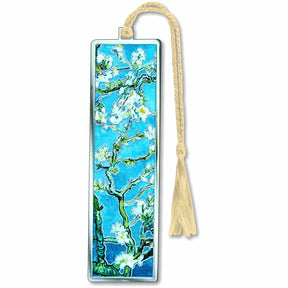 Vincent van Gogh almond blossom metal bookmark with braided cream tassel for book lovers